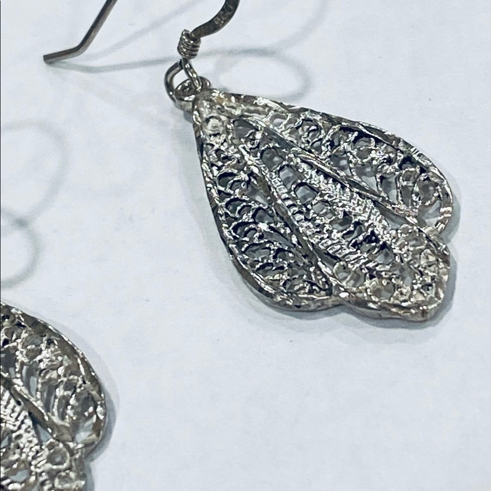 925 Silver Leaf Shape Dangle Earring - image 2